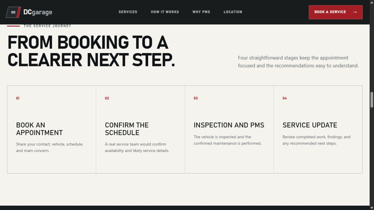 DCgarage four-stage journey from booking through the service update